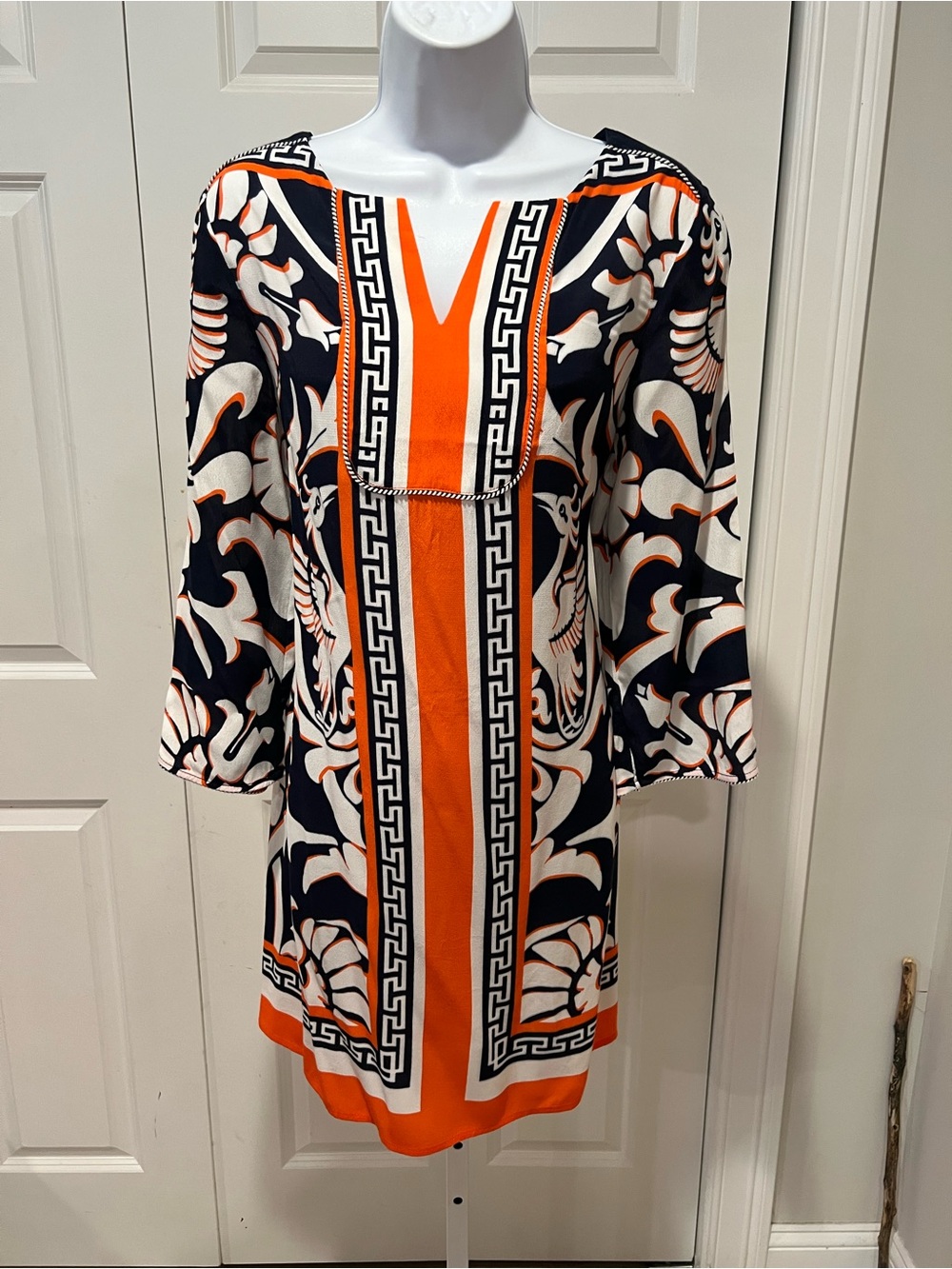 Orange & Navy Printed Shift Dress